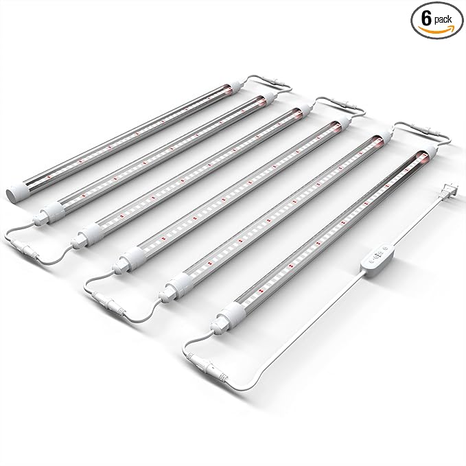 CusomikT8 T5 LED Grow Light Strips 2ft 60W(6x10W, 500W Equivalent) Full Spectrum, IP65 Waterproof Indoor Outdoor Plant Grow Lights for Greenhouse Shelves Wired Timing Switch, Plug Play 6-Pack