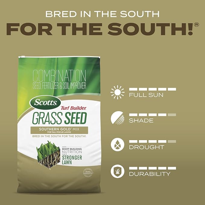 Scotts Turf Builder Grass Seed Southern Gold Mix for Tall Fescue Lawns with Fertilizer and Soil Improver, 16 lbs.