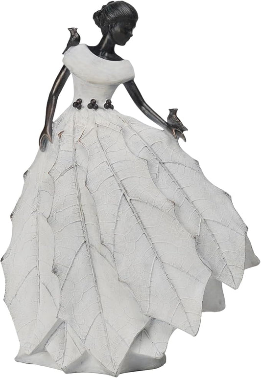 DiliComing Fairy Garden Accessories Outdoor Statue - 14.5 Inch Table Decor for Living Room Garden Maiden Bookshelf Decor Xmas Resin Holly Leaves Maiden White Statue
