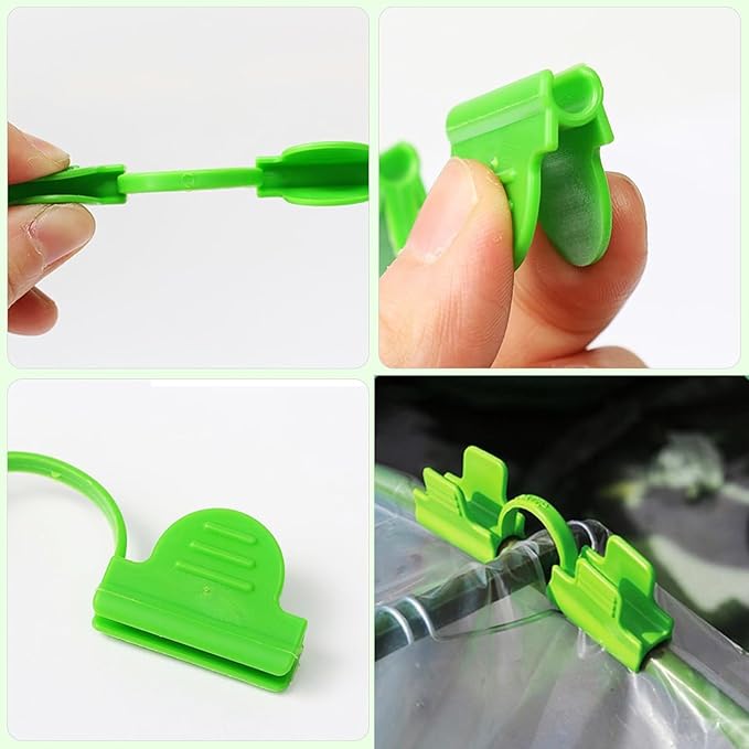 20pcs 8mm Greenhouse Clamps Garden Hoops, Plant Film Clips, Garden Shading Pipe Clips, Netting Tunnel Hoop Clips, for Season Plant Extension Support and Frame Shelter, Green, Double Head