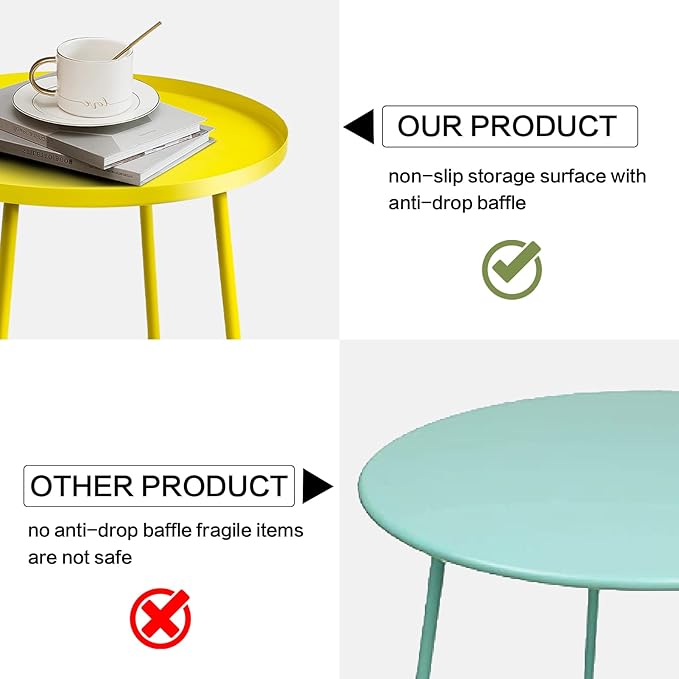 Babion Yellow Outdoor Side Table, Small Round Patio Accent Table for Patio Yard Garden, Indoor & Outdoor