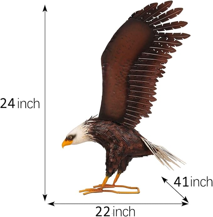 Kircust Garden Sculpture & Statue, Bald Eagle Large Outdoor Statues Metal Yard Art, Majestic America Eagle Bird Décor for Patio Yard and Lawn, 40.6-Inch Wide