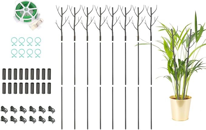 uxcell Plant Support Stakes Set, 8 Pcs Twig Plant Stem Support Structures 43.3" Plants Branches Supports with Extension Poles, Orchid Clips, Plants Tie for House Potted Monstera, Brown