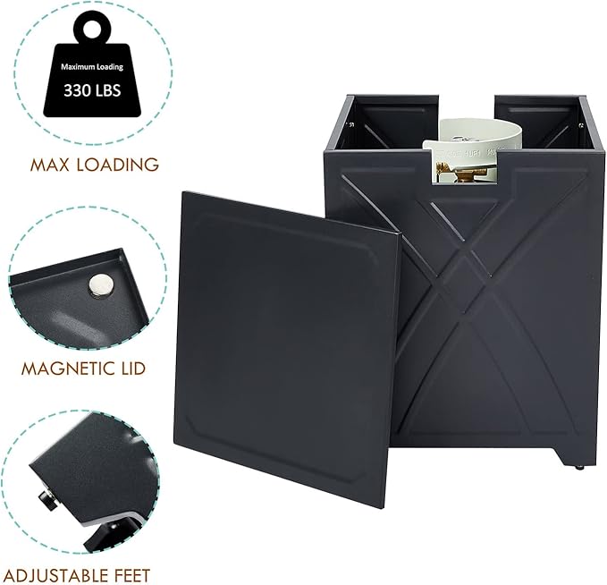 Propane Tank Cover Table, Square Propane Tank Holder Hideaway for 20 lb Propane Tanks, Gas Tank Storage Side Table - Carbon Gray