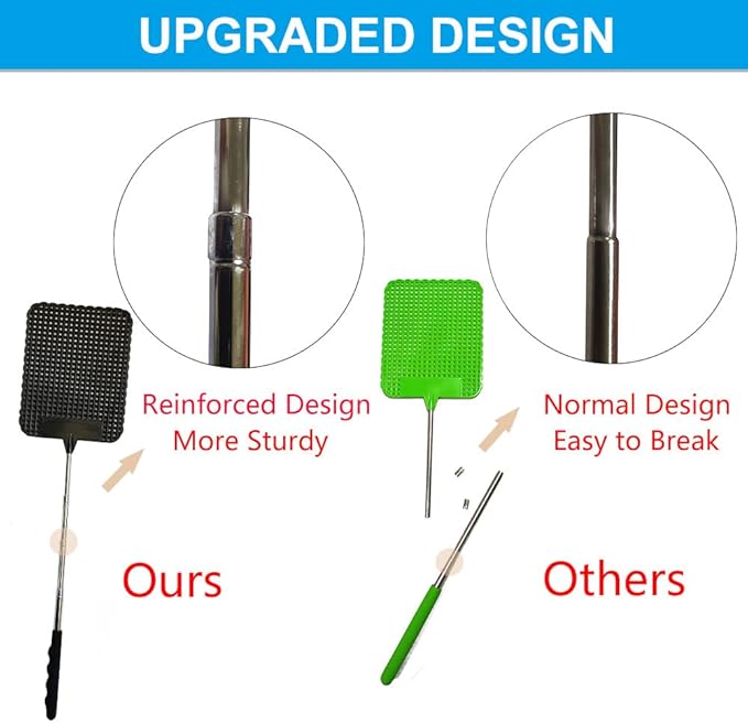 2PCS Telescopic Fly Swatter, Manual Heavy Duty Plastic Flyswatter, Upgraded Sturdy Fly Swatter with Extendable Stainless Steel Pole
