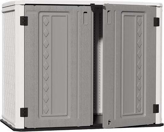 ZZM Outdoor Storage Shed Diamond Texture 4x3FT Horizontal Shed | 34 Cu.Ft Waterproof Resin Cabinet with Double-Wall | UV-Resistant & Lockable for Garden Tools, Bikes, Patio Furniture (Grey-White)
