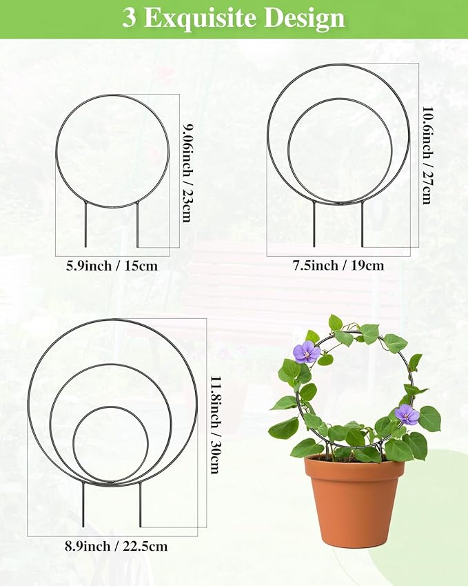 3 Pcs Different Sizes Metal Hoya Trellis, Small Round Indoor Plant Trellis for Potted Plants Climbing, Black Unique Houseplant Trellis for Vine Ivy Flower Plant Support