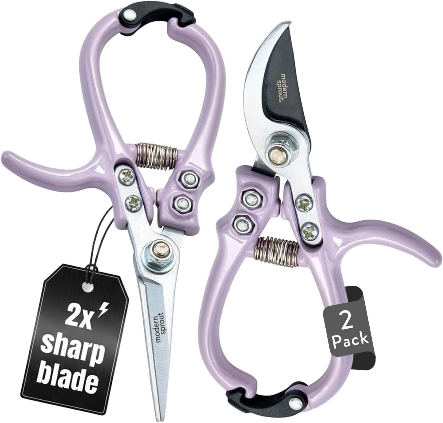 Modern Sprout Hand Pruners & Shears Set - Lightweight Gardening Tools W/Easy Lock - Sharp Carbon Steel Blades -Rust Resistant Scissors for Herbs, Flowers - Reusable Holster - Lavender