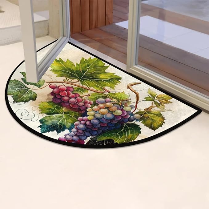 cfpolar Half Round Door Mat, Vintage Grapes Semicircle Mats, Non-Slip Area Rug Soft Doormat for Front Indoor Entrance, Welcome Mat for Garage Patio Home Decor 24 x 36 in