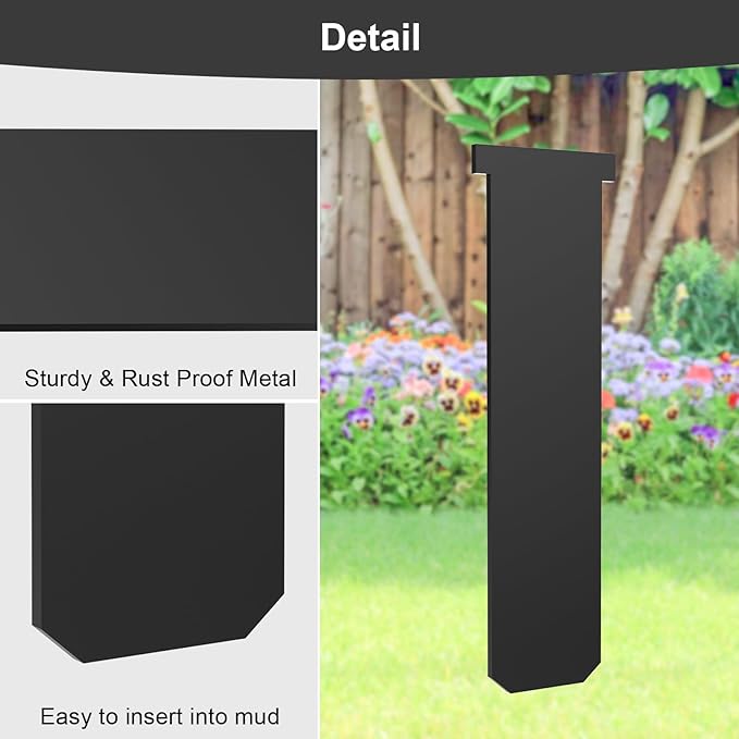 12 Pack Straight Clips 5.62 in Tall for 6 & 8 inch Ganeekiron Galvanized Steel Edging, Black