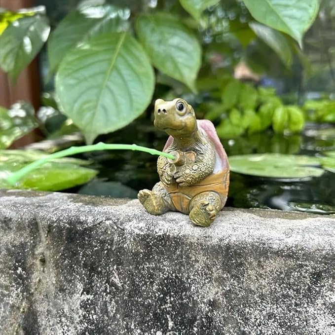 Charming Resin Turtle Fishing Statue, for Outdoor Garden, Patio, and Pond Decor, Ideal Gift Turtle Decor