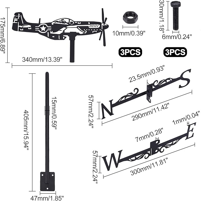 SUPERDANT Weathervane Fighter Ornament Wind Vane Weathercock Metal Weather Vane for Garden Decor Farmhouse Decorative Outdoor Garden Wind Measuring Tool