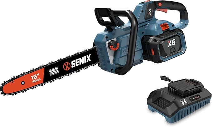 SENIX Chainsaw|60V 16" Battery Chainsaw|Brushless Electric Chainsaws|Cordless Chain Saw with 4Ah Battery & Charger|Garden Tool for Trees, Pruning, Branch Trimming, Best Gifts for Man, CSX6-M