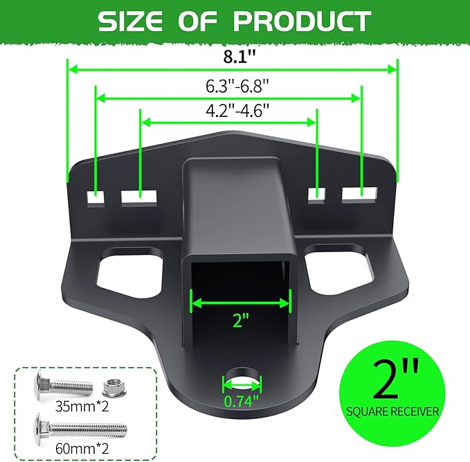 Zero Turn Lawn Mower Hitch with 2" Receiver，6mm Thicker Heavy Duty Steel Trailer Receivers Hitch, Compatible with Many Models Lawn Mower, Tractor, Trailer, Golf Cart Etc.