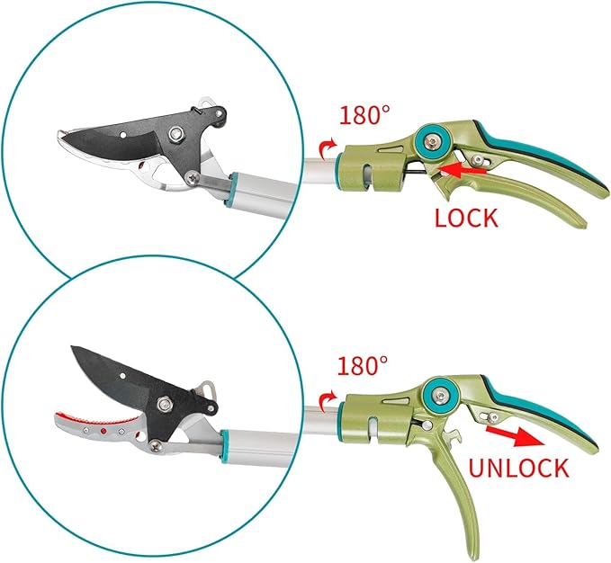 GARTOL Cut & Hold Long Reach Pole Pruner, 32 Inch Lightweight Tree Trimmer Long handle Pruner, Cuts up to 1/2 Inch, One-Hand Garden Pruning Shears for Branches Trimming, Fruit Picking
