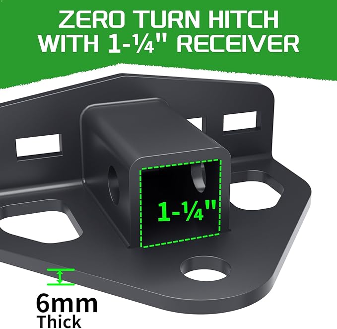 Zero Turn Lawn Mower Hitch with 1-1/4" Receiver，6mm Thicker Heavy Duty Steel Trailer Receivers Hitch, Compatible with Many Models Lawn Mower, Tractor, Trailer, Golf Cart Etc