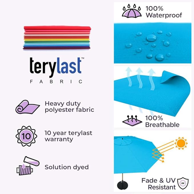 Midtown Umbrellas The Swilt 8 Feet Patio Umbrella in Terylast Cobalt (Blue) Polyester Fabric - Fiberglass Ribs, Auto-Tilt Aluminum Frame For Backyard, Deck, Garden, Pool - White Pole