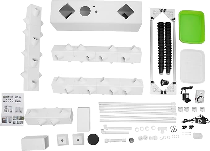 Hydroponic Growing Kit, Vertical Vegetable Planter Tower Hydroponic Germination Tower with 56 Planting Holes and 4 Wheels, 30L/7.93Gal Indoor Outdoor Garden Hydroponics Growing Tower System