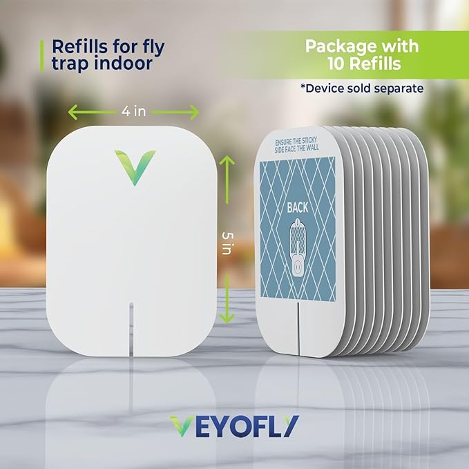 VEYOFLY Gnat Traps for House Indoor Refill, Fly Trap Indoor, Fruit Fly Traps for Indoors, Fly Catcher Indoor, Fly Trap, Plug in Catch for Fruit Flies, Moths, Gnats, Mosquito Trap (Pack of 10 Refills)