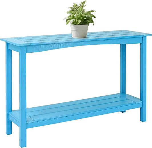 Weatherproof HIPS Outdoor Console Table, 48'' 2-Shelf SideTable Indoor/Outdoor Use, Multifunctional Buffet Table Bar Storage Organizer for Entryway,Yard, Patio, Outside Plant Stand Table, Blue