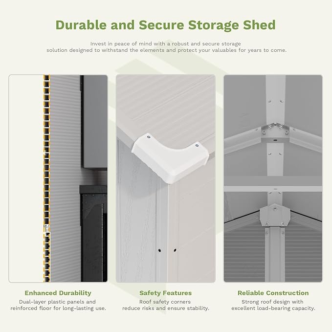 Patiowell 6 x 6 FT Outdoor Storage Shed with Lockable Door & Floor - Resin Garden Tool Shed with 2 Windows, Waterproof Easy Assembly for Backyard, Lawn Equipment, Patio Furniture Storage (Light Grey)