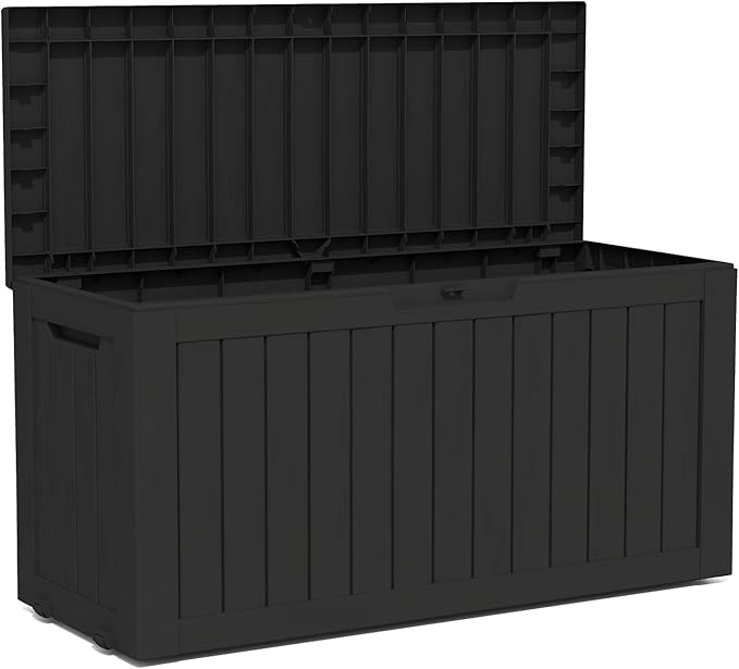80 Gallon Double-Wall Resin Deck Box - Lockable Waterproof Outdoor Storage Box, 515bs Capacity & Doubles as Seating for Patio Furniture - Garden Tools, Pool Accessories (Black)