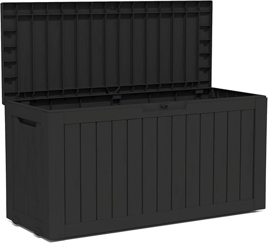 80 Gallon Double-Wall Resin Deck Box - Lockable Waterproof Outdoor Storage Box, 515bs Capacity & Doubles as Seating for Patio Furniture - Garden Tools, Pool Accessories (Black)