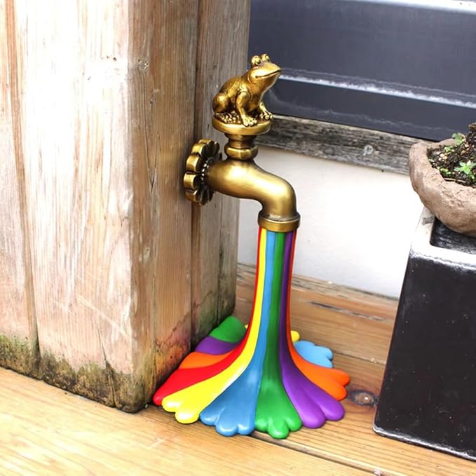 Rainbow Frog Decorative Faucet Garden Art Handpainted Frog Decor for Garden