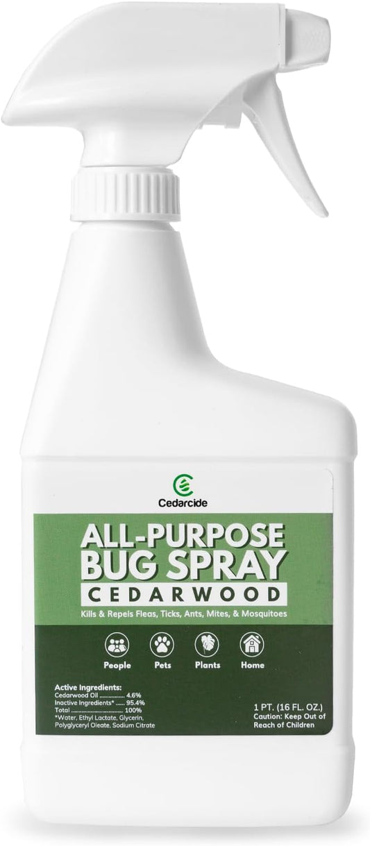Cedarcide All-Purpose Bug Spray | Kill and Control Mosquitos, Fleas, Ticks, Ants | Made with Natural Essential Oils | Use on People, Pets & Kids (Cedarwood, Pint (16 Oz.))