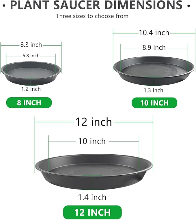 9 Pack Gray Plant Saucer Set, 3×8 inch 3×10 inch 3×12 inch Durable Heavy Duty Plastic Pot Trays, Large Planter Saucers Water Catcher Plates, Round Drip Trays for Indoor Outdoor Gardening