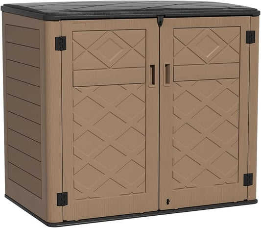 KINYING Larger Outdoor Storage Shed Weather Resistance, Resin Sheds & Outdoor Storage for Garden, Patios, Backyards, 48 Cu.Ft Tool Shed for Garbage Cans, Lawn Mower, Garden Tools,Brown