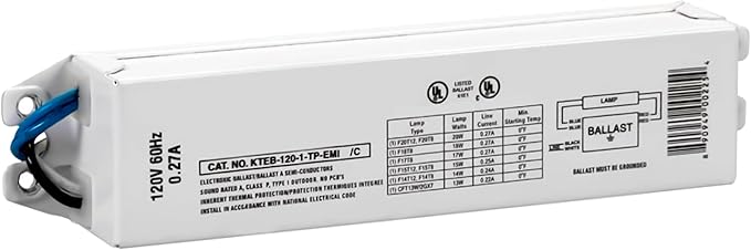 Replacement for Keystone KTEB-120-1-TP-EMI 1 Lamp T12 Electronic Fluorescent Ballast | 120V Input with Instant Start Operation | 0.90 Ballast Factor, UL-Approved