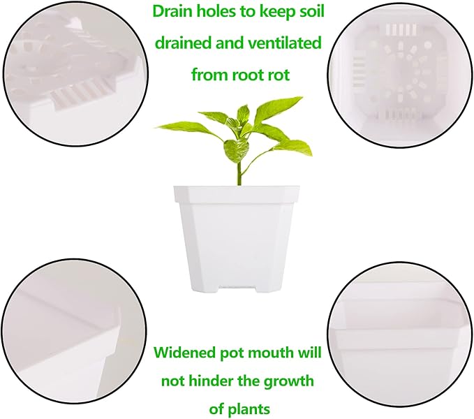foxany 4" Nursery Pot, 30 Pcs Thick Plastic Square Planting Pots, Plant Seedling Pots, Seed Starting Pots with 30 Saucers - White