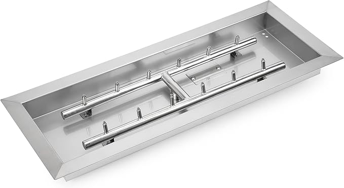 Stanbroil 24" x 8" Upgrade Rectangle Fire Pit Jet Burner Pan, 304 Stainless Steel Natural & Propane Gas Firepit for Outside, High Flame, 90k BTU Max