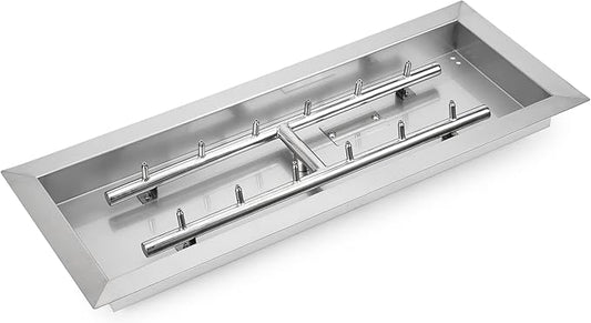 Stanbroil 24" x 8" Upgrade Rectangle Fire Pit Jet Burner Pan, 304 Stainless Steel Natural & Propane Gas Firepit for Outside, High Flame, 90k BTU Max