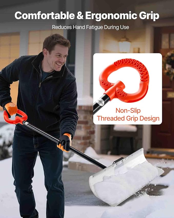 VEVOR Snow Pusher, 30 inch Wide Push Snow Shovel Plow for Driveway, Sidewalks and Doorways with Segmented Handle, Ergonomic Grip and HDPE Plastic Blade