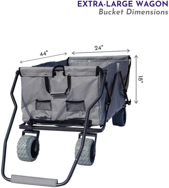 Impact Canopy Folding Collapsible Utility Wagon, Extra-Large Wagon with All-Terrain Wheels, Grey