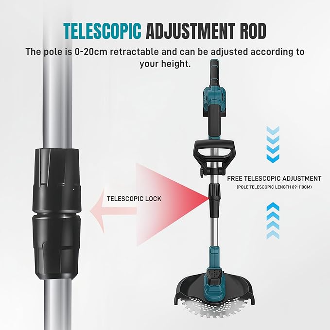 Electric Weed Wacker with Wheel Brushless Cordless Weed Eater Battery Powered| 60 Minute Battery Life | Silent Design, One Click Start | Suitable for Small and Medium-Sized Lawns
