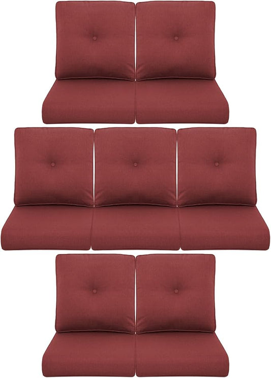7-Piece Outdoor Patio Cushion Set - Fade & Water Resistant with Removable Olefin Cover, 22x24x4 Inch Memory Foam Cushions for Wicker Sectional Sof - Red/Buckle