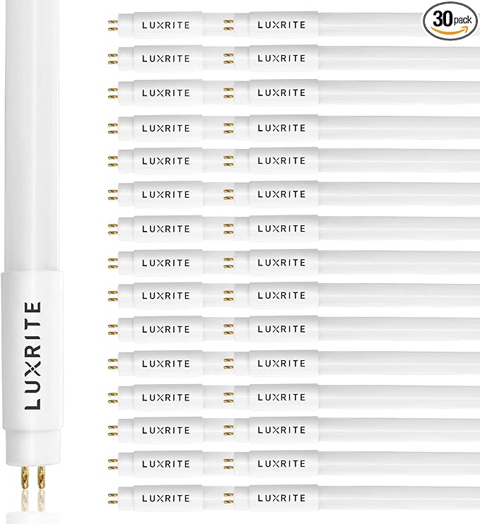 LUXRITE 30-Pack 4FT T5 LED Tube Lights, Type A+B, 24W=54W, 4000K Cool White, 45.78", Ballast and Ballast Bypass Compatible, Single or Double End Powered, F54T5 Fluorescent Replacement, Damp Rated