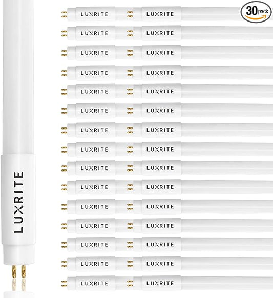 LUXRITE 30-Pack 4FT T5 LED Tube Lights, Type A+B, 24W=54W, 5000K Bright White, 45.78", Ballast and Ballast Bypass Compatible, Single or Double End Powered, F54T5 Fluorescent Replacement, Damp Rated