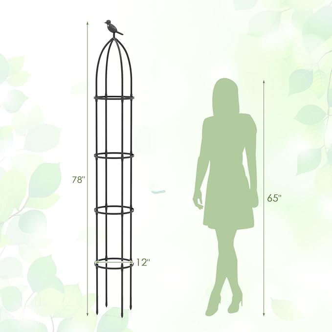 Happygrill Garden Trellis for Climbing Plants, 78” Tall Metal Obelisk Trellis w/Adjustable Height, Gloves, Cable Ties, 2 in 1 Plant Cages & Supports for Flowers, Vegetables, Vines Indoor Outdoor