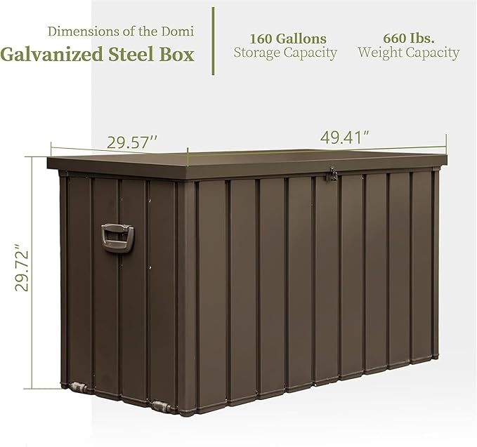 160 Gallon Outdoor Storage Deck Box Waterproof, Large Patio Storage Bin for Outside Cushions, Throw Pillows, Garden Tools, Lockable (Dark Brown)