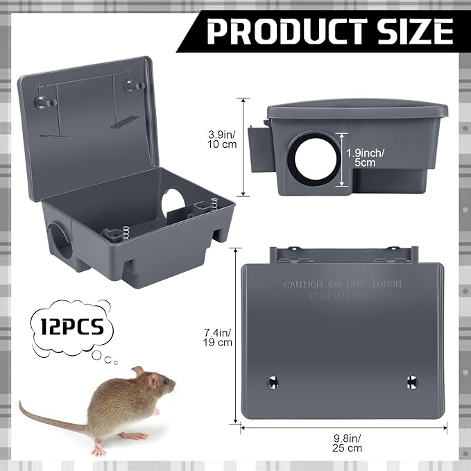 Qualirey 12 Packs Rat Bait Station Box Outdoor Rodent Rat Traps with Key Mouse Bait Station Indoor Mice Box for Outdoor Use Keeping Pets and Children Safe (Grey)
