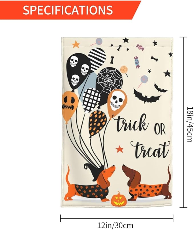 Dachshund Bat Skull Dog Halloween Garden Flag Welcome Party Outdoor Outside Decorations Picks Home House Garden Yard Decor 12x18 Inch