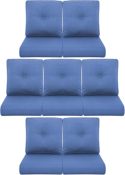 7-Piece Outdoor Patio Cushion Set - Fade & Water Resistant with Removable Olefin Cover, 22x24x4 Inch Memory Foam Cushions for Wicker Sectional Sof - Blue/Buckle