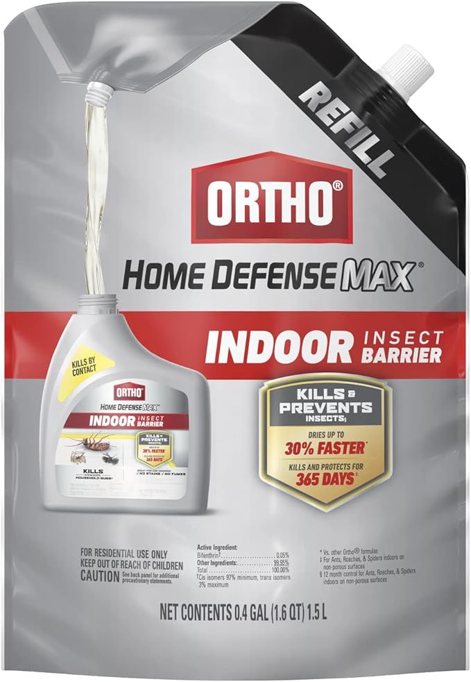 Ortho Home Defense Max Indoor Insect Barrier Refill Pouch for Battery-Powered Sprayer, Kills Ants, Roaches, Spiders, Fleas and Ticks, 1.5 L