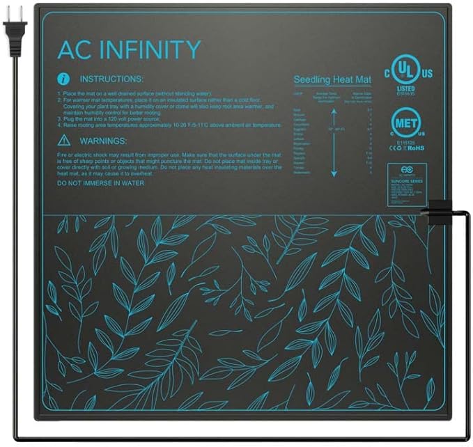 AC Infinity SUNCORE A5, Waterproof Seedling Heat Mat 20" x 20.75" MET & UL-Certified Heating Pad for Indoor Gardening, Hydroponics, Germination, Cloning