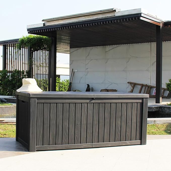 BTEXPERT 150 Gallon Large Resin Deck Box, Outdoor Storage Container with Metal Rods & Partition for Patio Furniture Cushions Garden Tools Equipment Waterproof Lockable UV Resistant