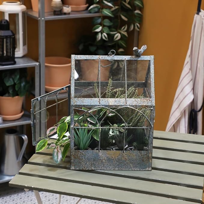 Vintage Glass Terrarium Greenhouse Large House Shape Plant Display Box Planter Container for Fern Moss Cacti Succulents Mordern Tabletop Decor Gardern DIY Kit Gift